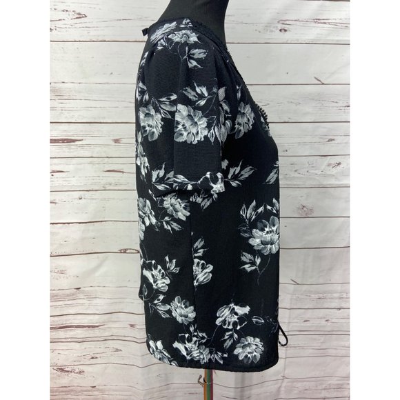 Fred David Faux Crossover‎ Black Floral Print Women’s Size Medium Blouse - Picture 2 of 8